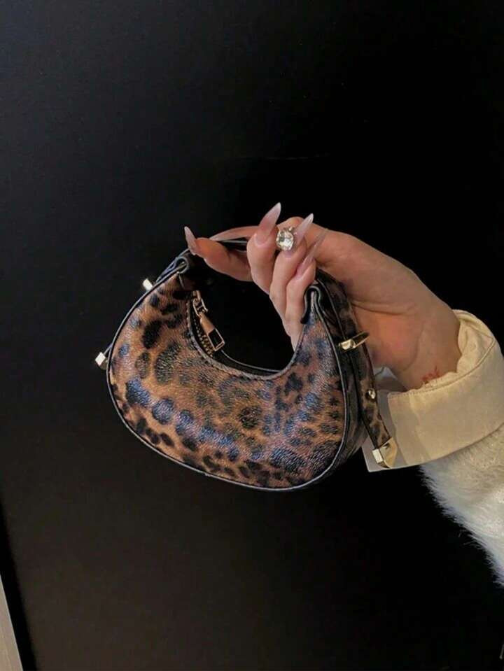 Mini Cute Leopard Print Small Handbag For Women, Fashionable Half-Moon Shaped Bag, High-Quality Tote Bag, Leopard Print Purse For Women Leopard Comeback | SHEIN