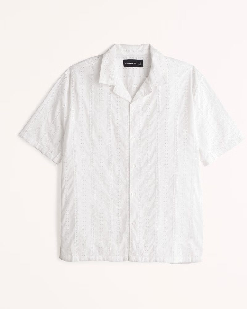 Camp Collar Eyelet Button-Up Shirt | Abercrombie & Fitch (US)