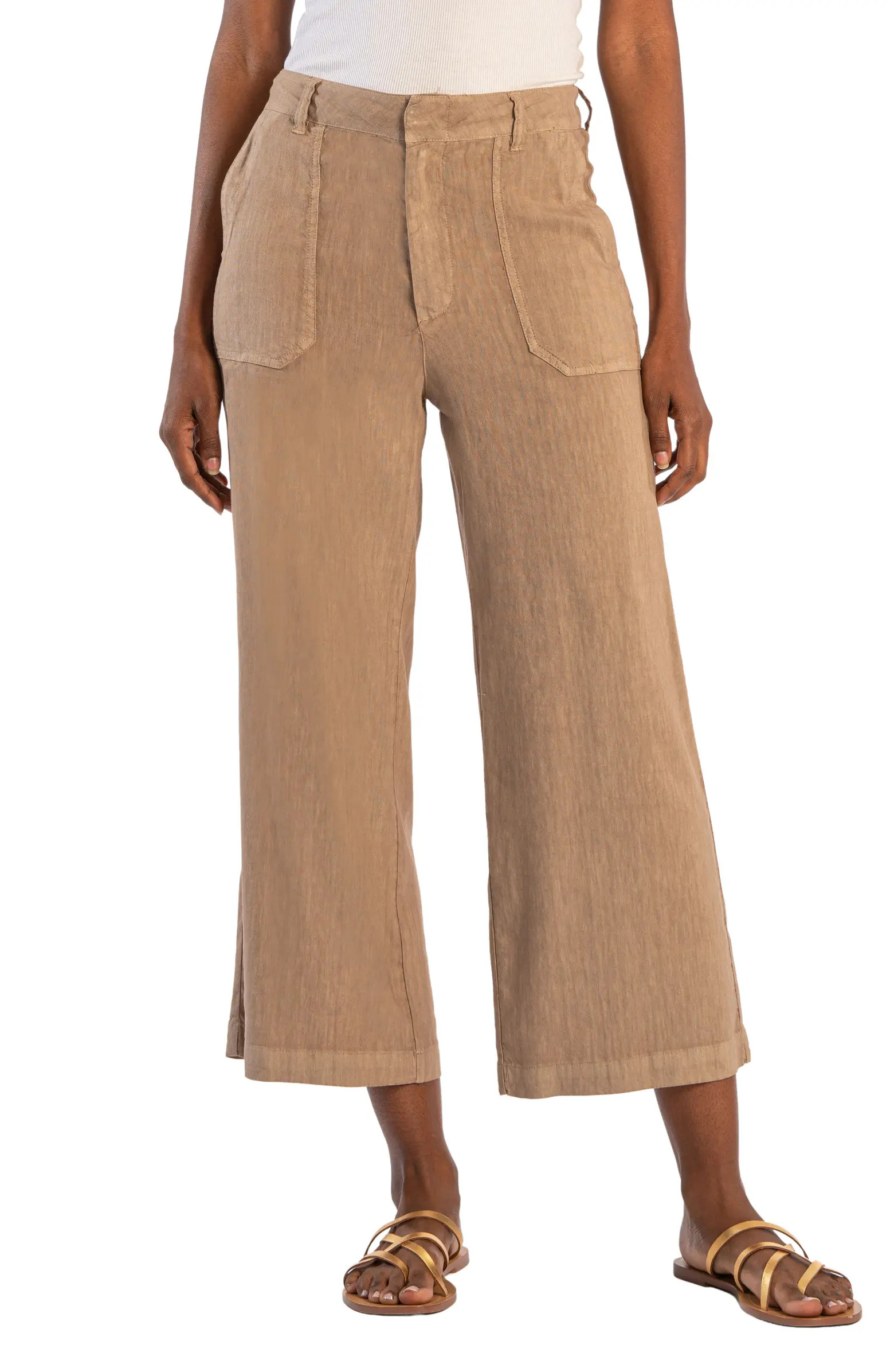 Topaz High Waist Crop Wide Leg Linen Blend Pants | Nordstrom