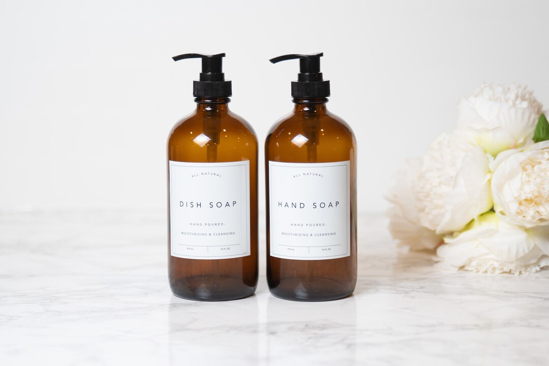 Amber glass Soap Dispenser, Housewarming Gifts for New Home, Refillable Soap Bottles, Kitchen Soa... | Etsy (US)