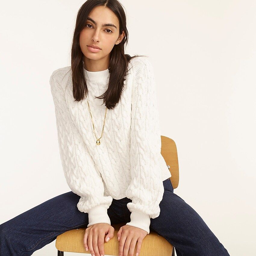 Relaxed-fit cable-knit crewneck sweater | J.Crew US