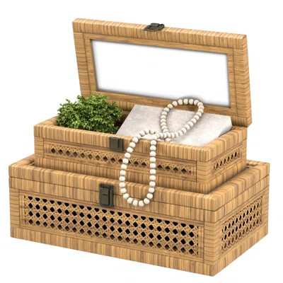 Rattan Decorative Storage Boxes with Lids Set of 2, Boho Woven Display Boxes for Rustic Farmhouse Home Decor | Wayfair North America