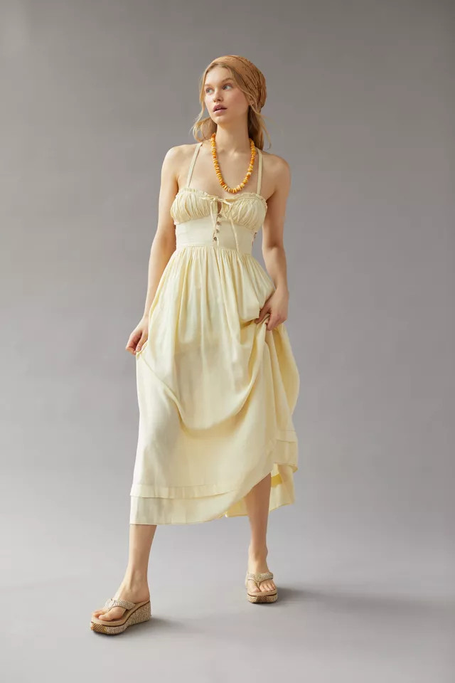 UO Cora Linen Open Back Midi Dress | Urban Outfitters (US and RoW)