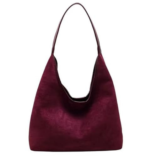 Suede Hobo Bag for Women 2025 Slouchy Shoulder Bags Soft Leather Burgundy Purses Set Brown Tote Handbag for Work Everyday (suede hobo bag-burgundy) | Amazon (US)