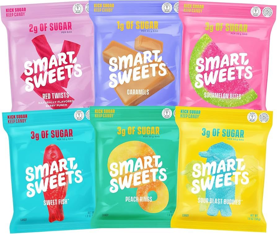 SmartSweets Variety Pack Sampler, Pack of 6 Individual Flavors, Low Sugar & Calorie Candy - Sweet... | Amazon (US)