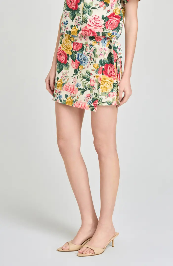 WAYF Amelia Floral Linen Blend Wrap Miniskirt | Nordstrom | Nordstrom