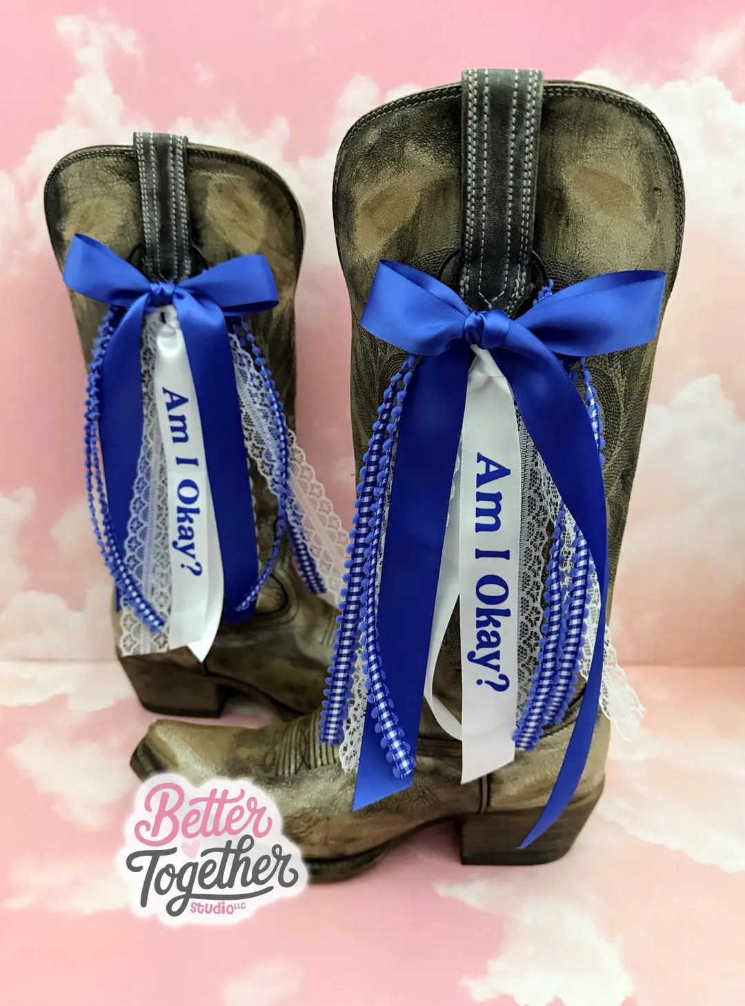 Megan Country Concert Boot Bows | Blue and White Boot Bows | Country Concert Boot Accessory | Am ... | Etsy (Global)