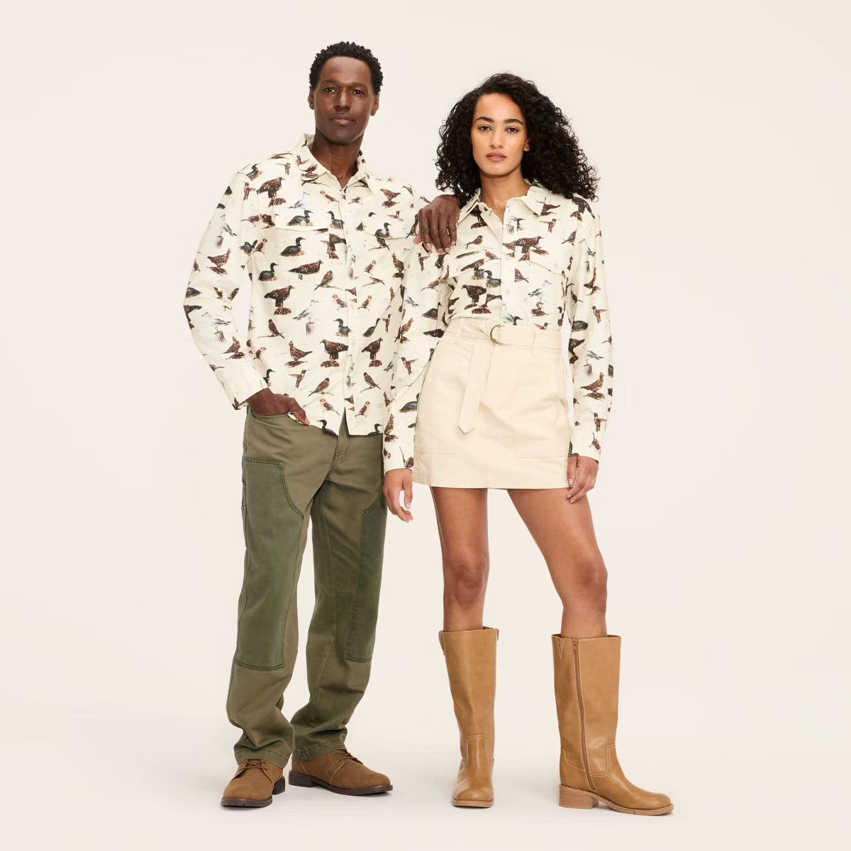Adult Bird Motif Long Sleeve Button-Down Flannel Shirt - Woolrich x Target Cream Multi | Target