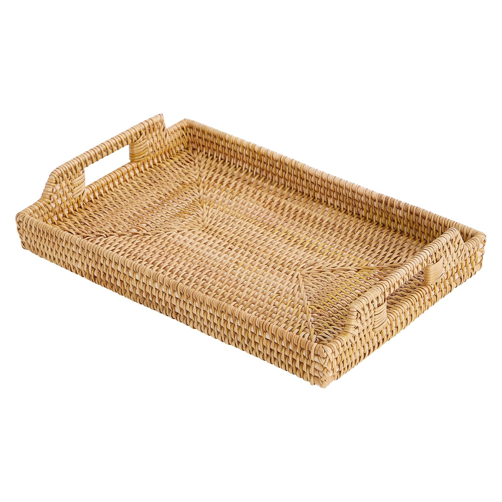 Rattan Rectangular Serving Tray with Handles, Hand-Woven Wicker Decorative Tray for Coffee Table,... | Amazon (US)