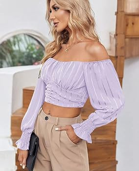 MIRACMODA Womens Elegant Off The Shoulder Puff Sleeve Blouse Summer Chiffon Slim Fit Party Crop T... | Amazon (US)
