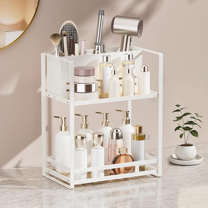 SanDream Hair Tool Organizer Bathroom Countertop, 2-Tier Metal Bathroom Organizer with Blow Dryer... | Amazon (US)