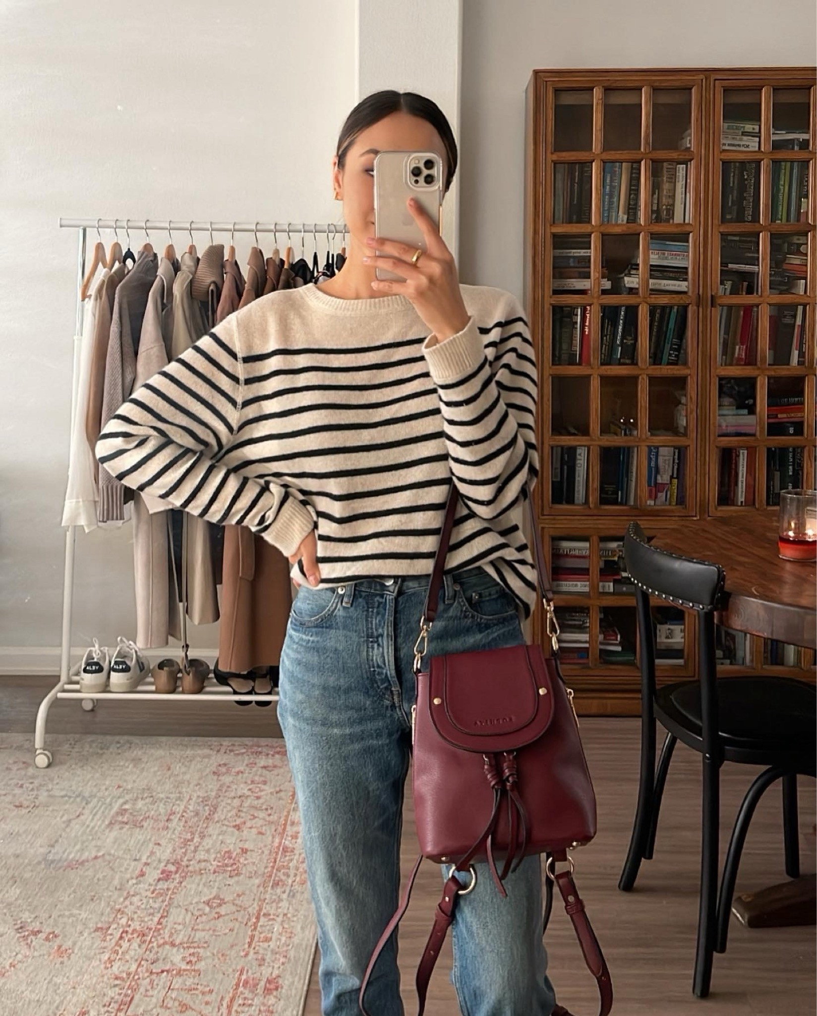 Striped sweater / blue jeans / burgundy backpack / fall outfit 

#LTKStyleTip #LTKSeasonal