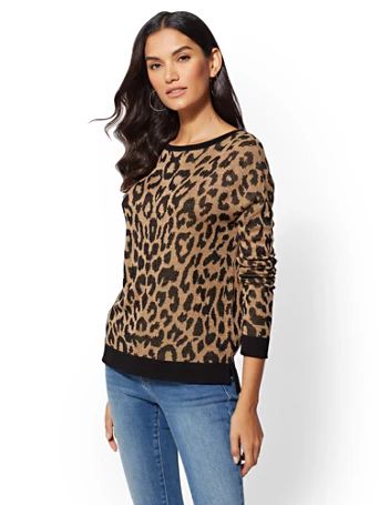 Leopard V-Neck Back Hi-Lo Sweater | New York & Company