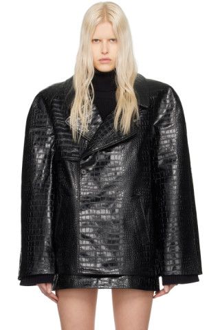 Black Jackie Faux-Leather Coat | SSENSE