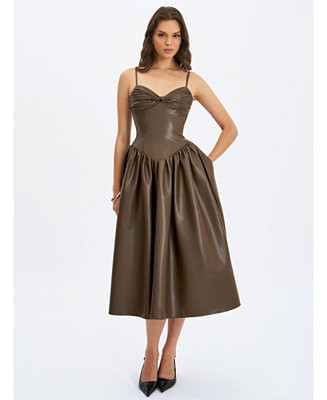 Women's Parisia Cocoa Faux Leather Drop Waist Maxi Dress | Macy's