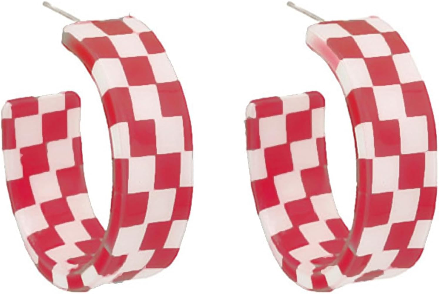 Checkerboard Hoop Earrings for Women Sterling Silver Post Hypoallergenic Retro Simple Colorful Ac... | Amazon (US)