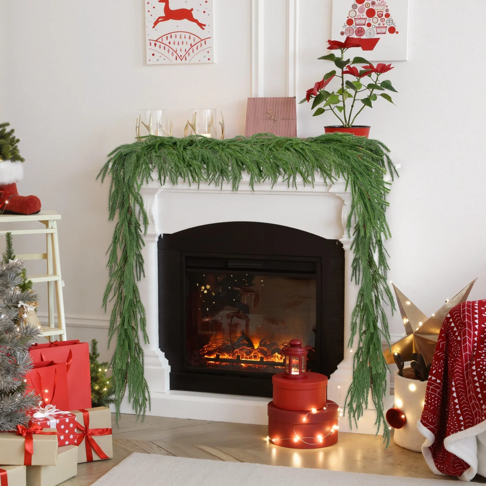 Scidweet 2 Pcs Christmas Garlands Decorations, 12 ft Real Touch Artificial Norfolk Pine Christmas... | Walmart (US)