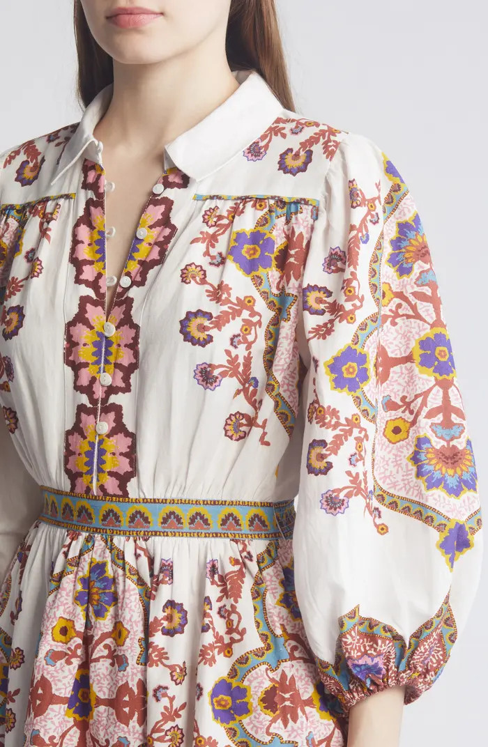 Leigh Placed Print Long Sleeve Cotton & Linen Minidress | Nordstrom