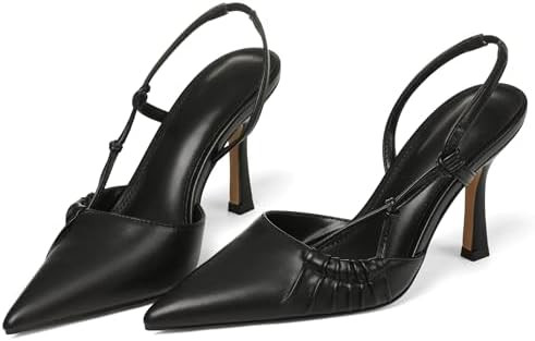 Womens Slingback Kitten Heel Closed Pointed Toe Stiletto Pumps 2025 Ankle Strap for Wedding Party... | Amazon (US)