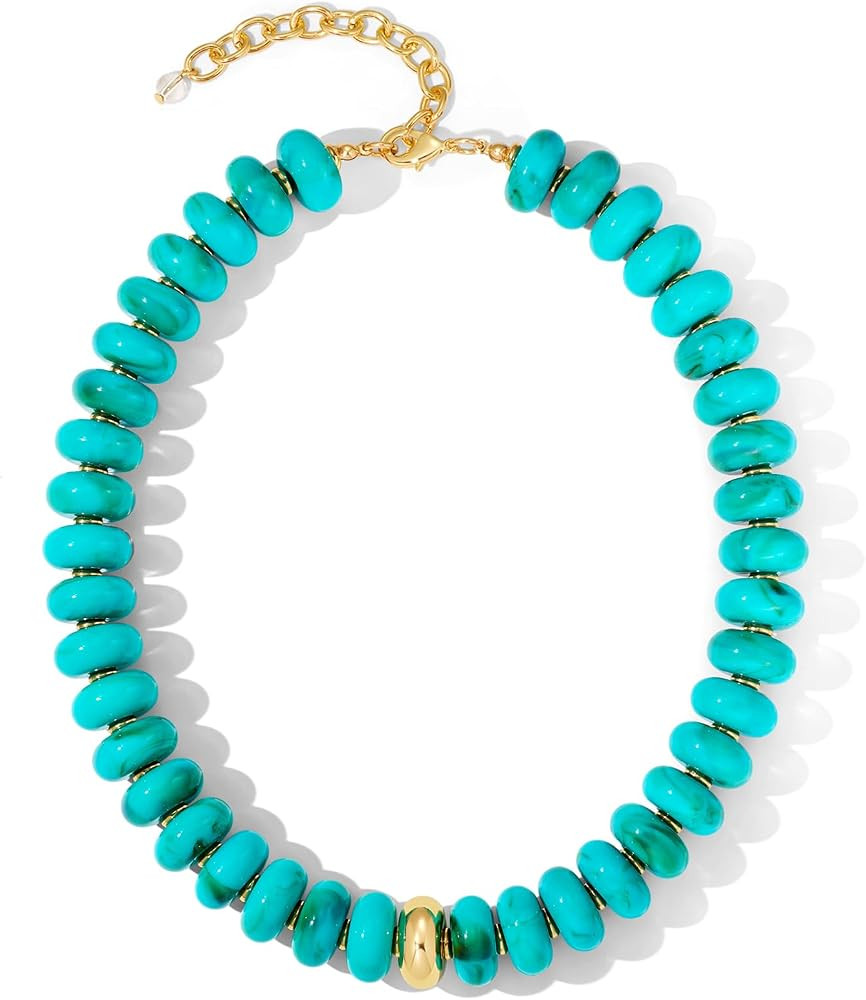 Chunky Beaded Choker Necklace for Women Statement Necklace with Gold Accent Adjustable Beach Summ... | Amazon (US)