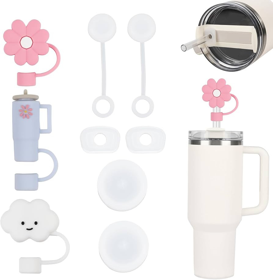 Silicone Straw Cover with Spill Stopper Set of 9 Compatible with Stanley Cup 1.0 2.0 40oz/30oz, L... | Amazon (US)