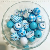 Winter Snowman Wood Beads Painted Snow Blue Ski Sled Diy Garland Set Of 10 | Etsy (US)