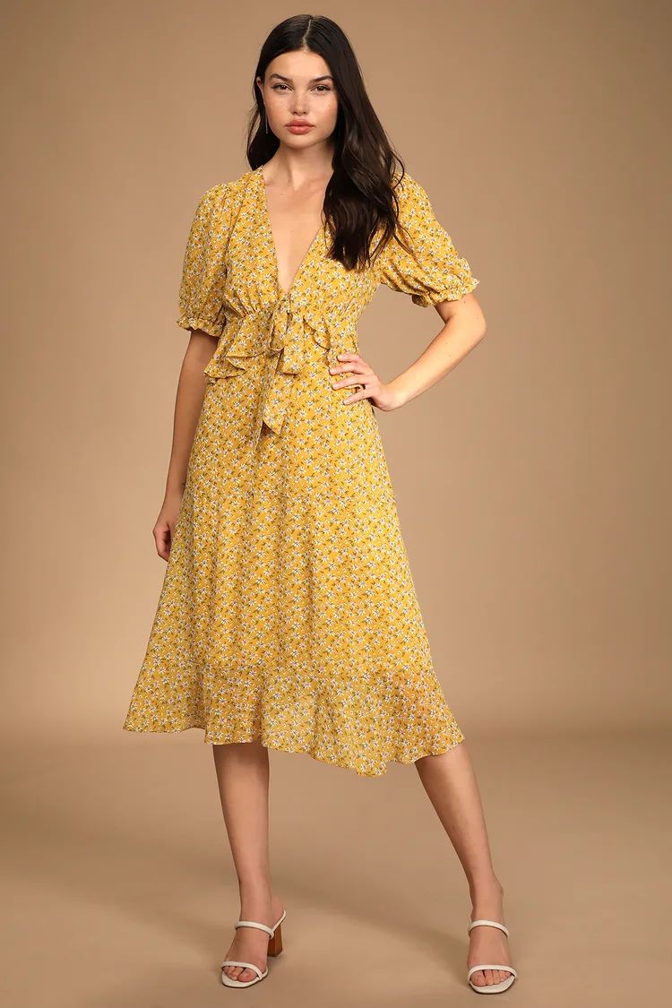 Anything Lovelier Yellow Floral Print Tiered Midi Dress | Lulus (US)
