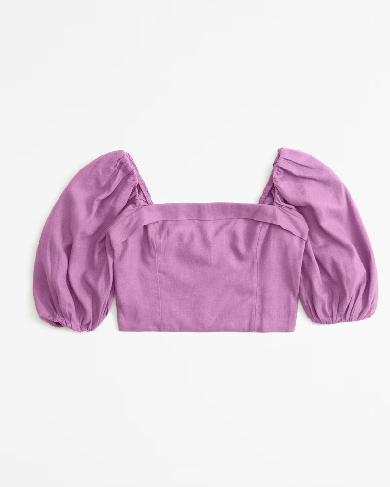 Linen-Blend Puff Sleeve Set Top | Abercrombie & Fitch (US)