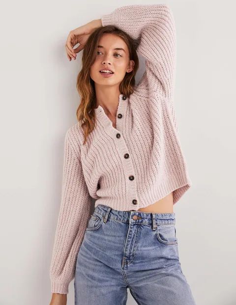 Light Pink Chunky Ribbed Fluffy Cardigan | Boden (US)