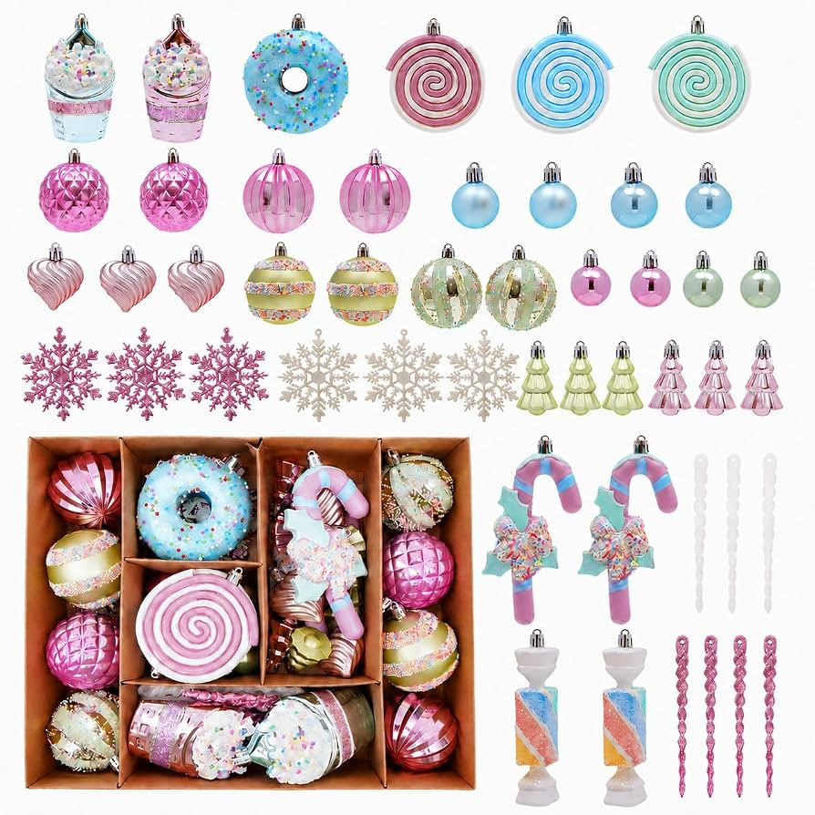 Macaron Christmas Ball Ornaments Set, Candyland Tree Decorations, 48 Pack | Amazon (US)