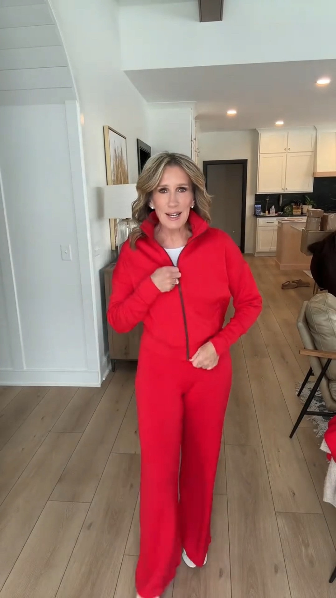 Just got in another Air Essentials set from Spanx for the Rose Bowl and can’t decide if I should wear the jacket or the crewneck.  I am in a small in all the pieces.  Love these sets so much!  I have the black one too 

#LTKdayinmylife #LTKootd #LTKOver40