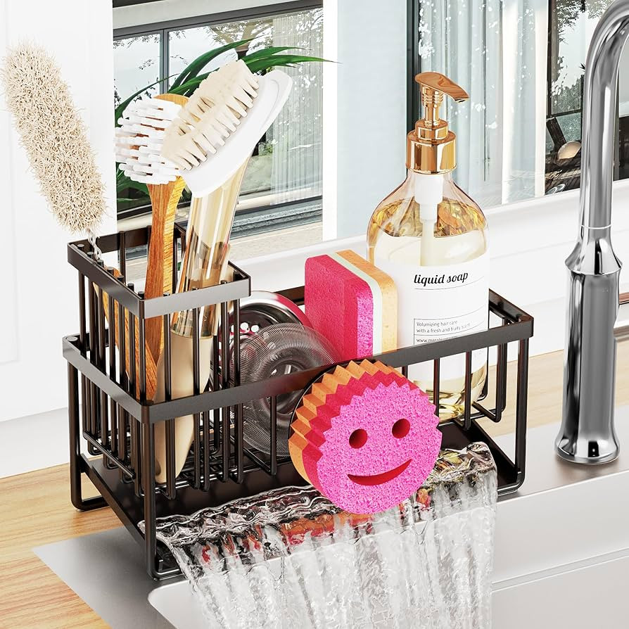 Sponge Holder for Kitchen Sink,Smiley Face Sink Caddy with Removable Brush Holder,Self-Draining S... | Amazon (US)