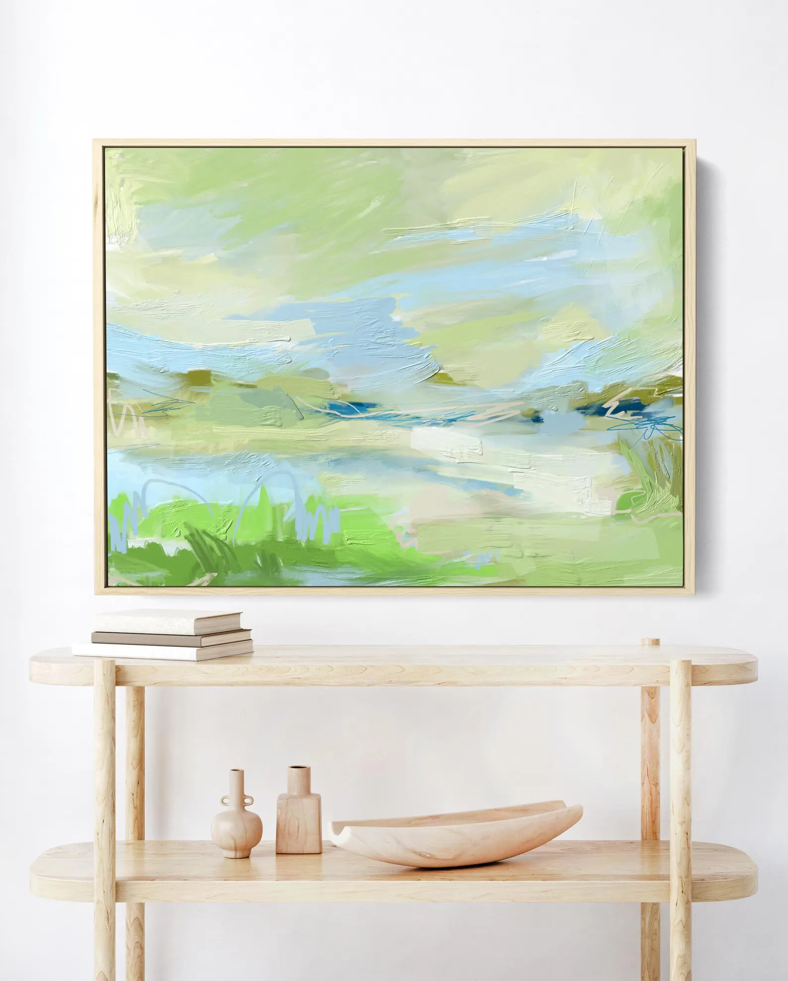 Abstract Coastal Landscape Painting: Green & Blue Framed Canvas Art - Etsy | Etsy (US)