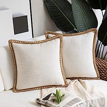 Phantoscope Pack of 2 Farmhouse Decorative Throw Pillow Covers Burlap Linen Trimmed Tailored Edge... | Amazon (US)