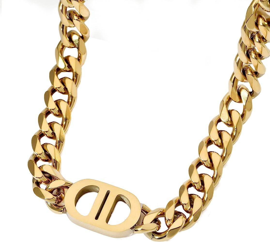 NC Titanium Steel Cuban Link Chain Gold Silver Bracelets/Necklace for Women's Girls,8mm Width, 6.2/1 | Amazon (US)