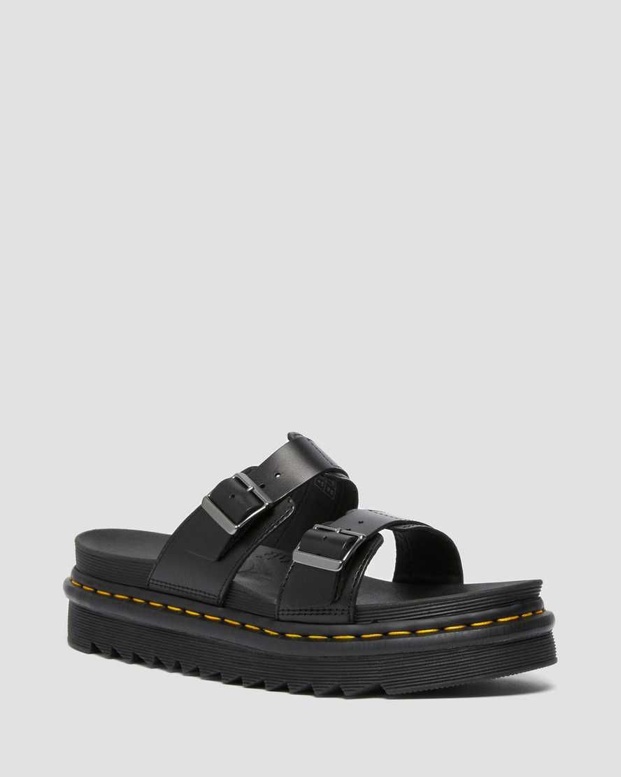 Dr. Martens, Myles Brando Leather Buckle Slide Sandals in Black, Size M 11/W 12 | Dr. Martens