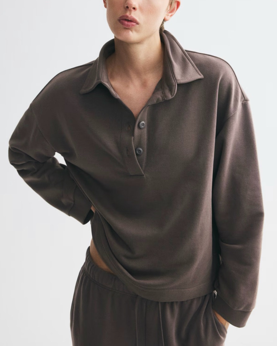 Brown collared sweatshirt 
Polo sweatshirt

#LTKSeasonal