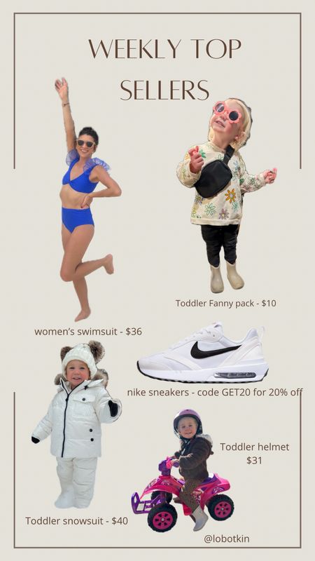 Amazon best sellers. Nike sneakers. Women’s Nike air max. Toddler snowsuit. Toddler Fanny pack. Amazon swimsuit. Amazon finds. Toddler helmet!

#LTKsalealert #LTKfindsunder100 #LTKfindsunder50