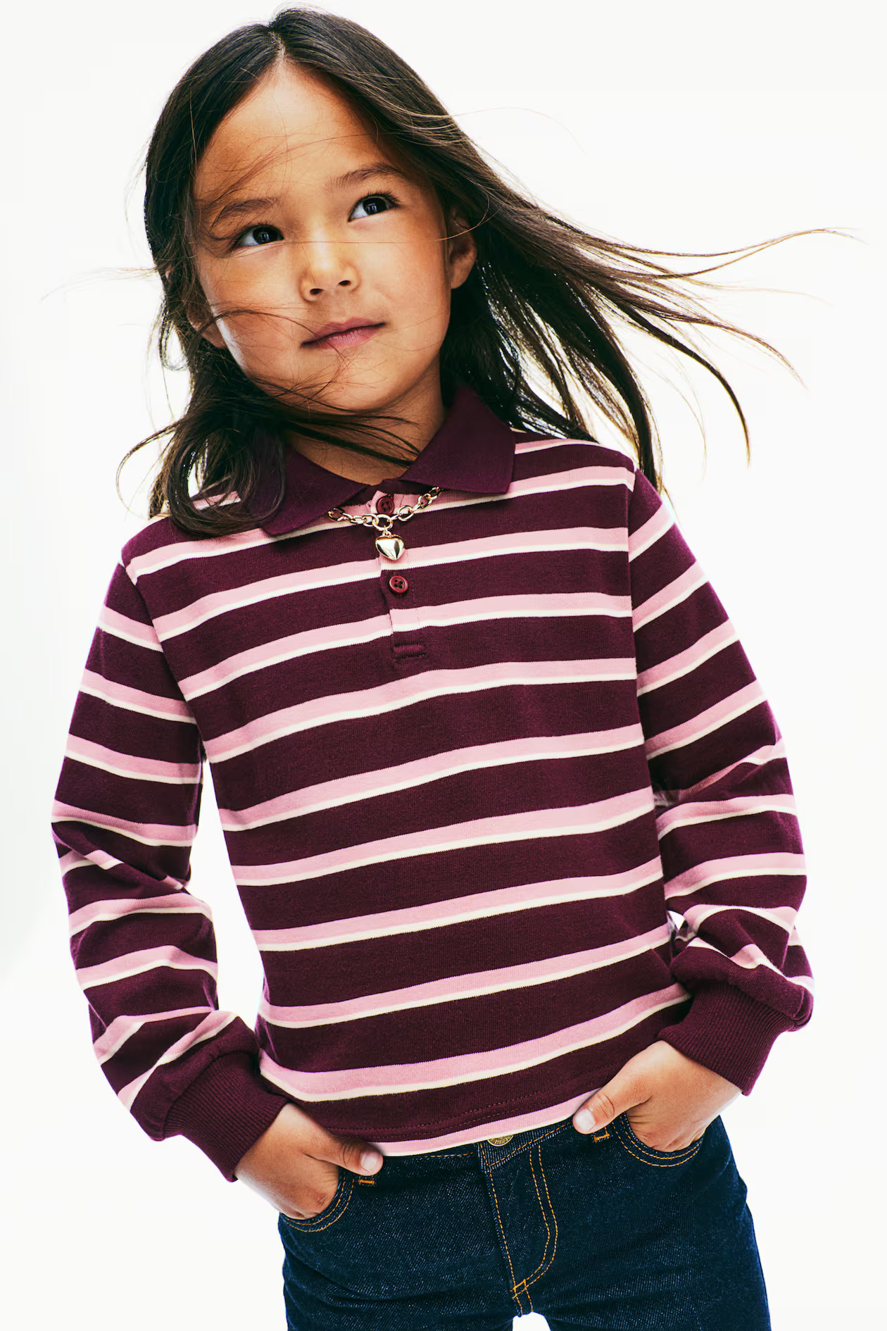 Cotton Jersey Rugby Shirt - Long sleeve - Regular length - Dark red/Striped - Kids | H&M US | H&M (US + CA)