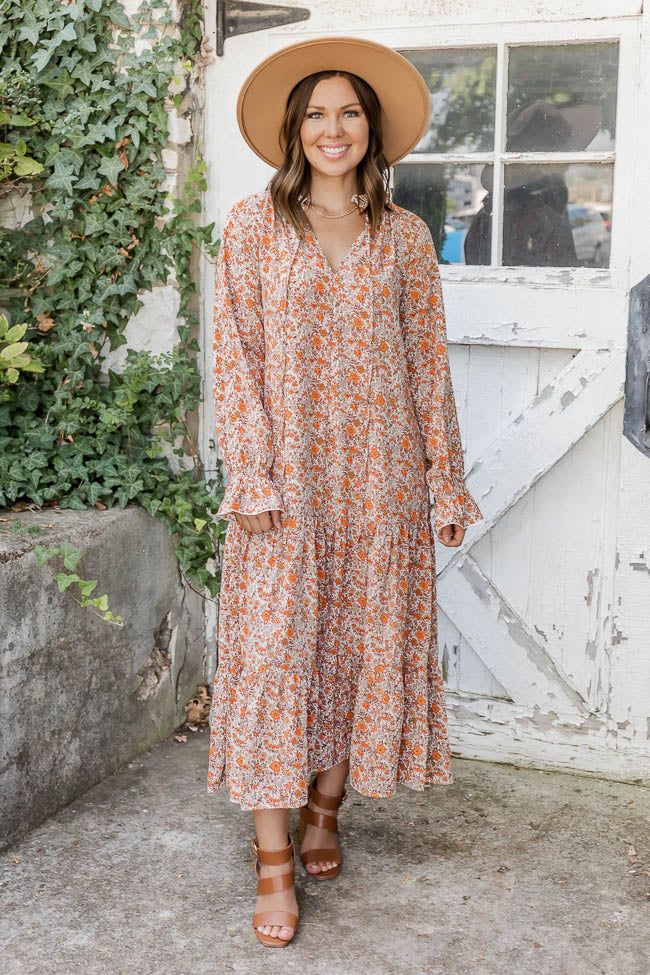 Put On A Show Orange Floral Midi Dress | Pink Lily