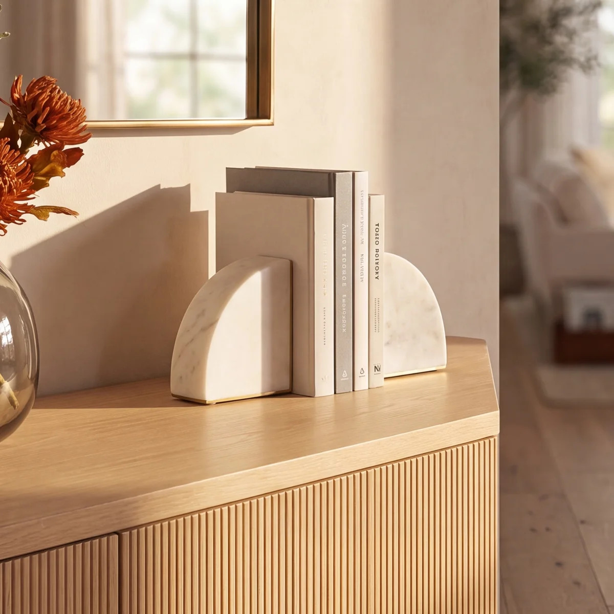 Set of Two Bookends 8" Set of White Marble Decorative Pie Bookends | Wayfair North America