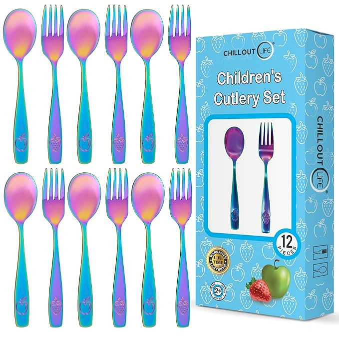 CHILLOUT LIFE Stainless Steel Kids Silverware Set 12 Pieces - Child and Toddler Safe Flatware - K... | Amazon (US)