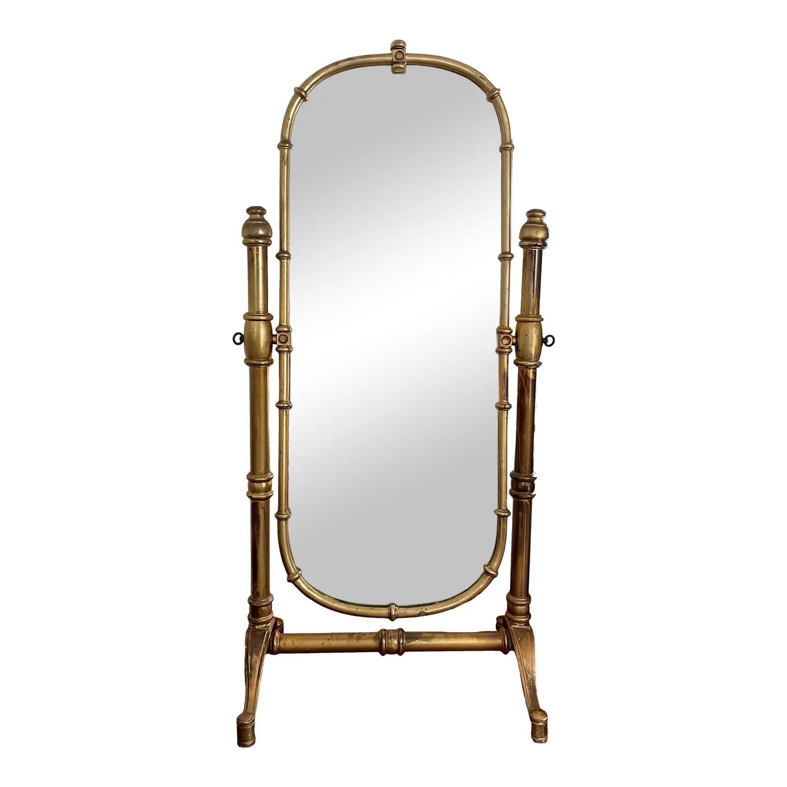 Vintage Campaign-Style Florentine Painted Cheval Faux Bamboo Detail Floor Mirror | Chairish
