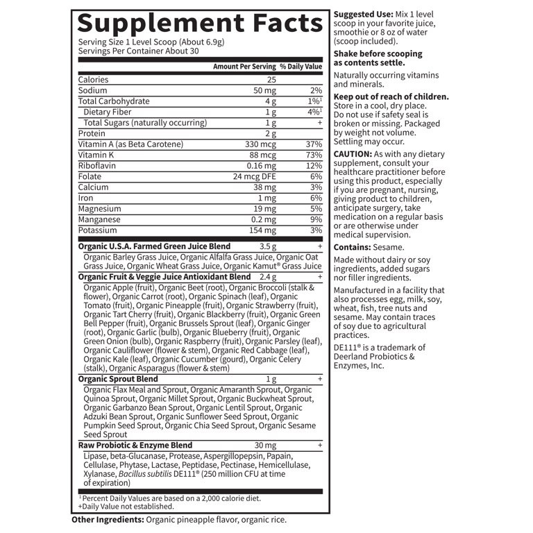 Garden of life juiced greens powder, organic, raw, green superfood 7.4oz (209g) | Walmart (US)