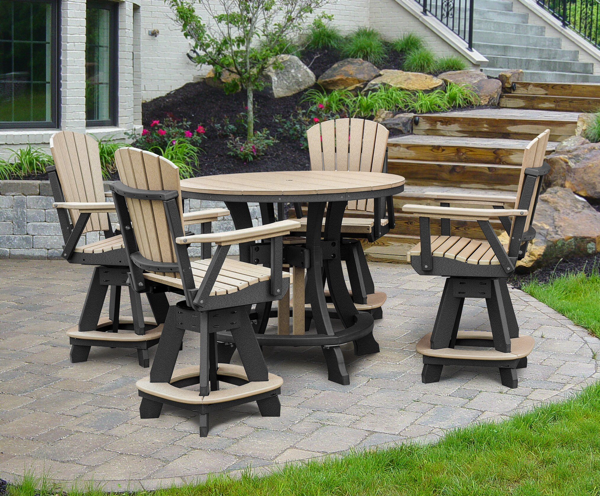 American Furniture Classics Amish HDPE 5 -Piece Black Counter height Plastic Round Table with 4 Swivel Chairs one_size | CR130WWBK-K | Lowe's