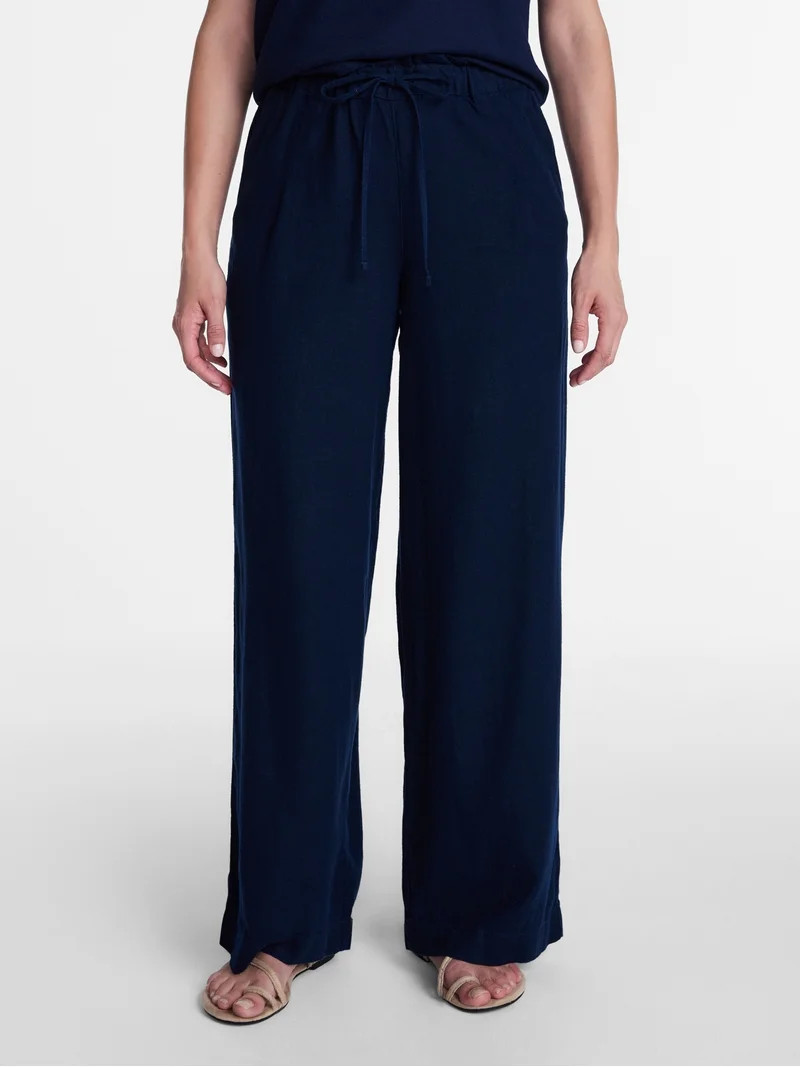 Time and Tru Women's Wide Leg Linen Blend Pants, Sizes XS-XXXL | Walmart (US)