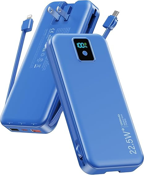 Portable Charger, 12000mAh 22.5W Fast Charging Power Bank with Built-in Cables & Wall Plug, Trave... | Amazon (US)