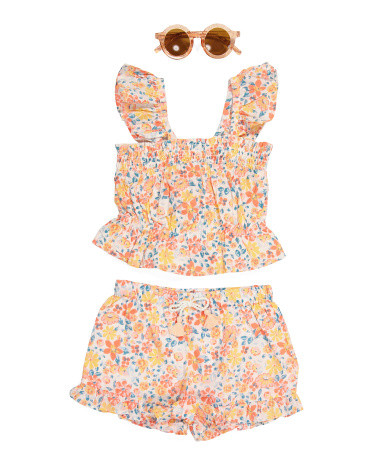 Toddler Girls 2pc Floral Shorts Set With Sunglasses | TJ Maxx