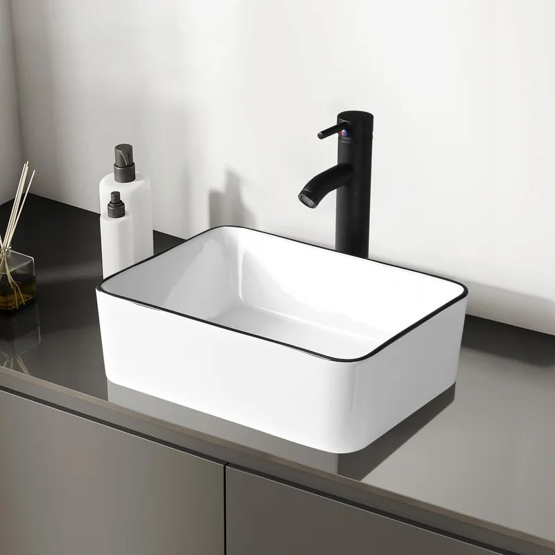 Black/White Ceramic Rectangular Vessel Bathroom Sink with Faucet | Wayfair North America