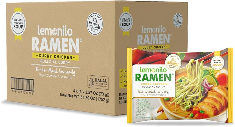 Lemonilo Ramen - Chick'n Curry Soup - Healthy Instant Ramen - Oven-Baked Noodles with Tumeric - M... | Amazon (US)